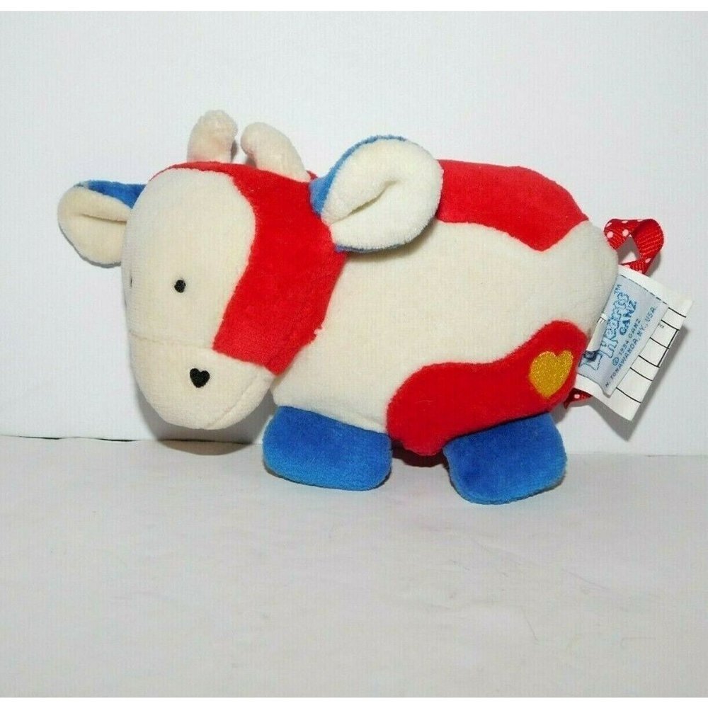 1994 VTG Ganz Loving Hearts White Blue Red 6.5" Plush Squeaker Cow Toy LH1807
